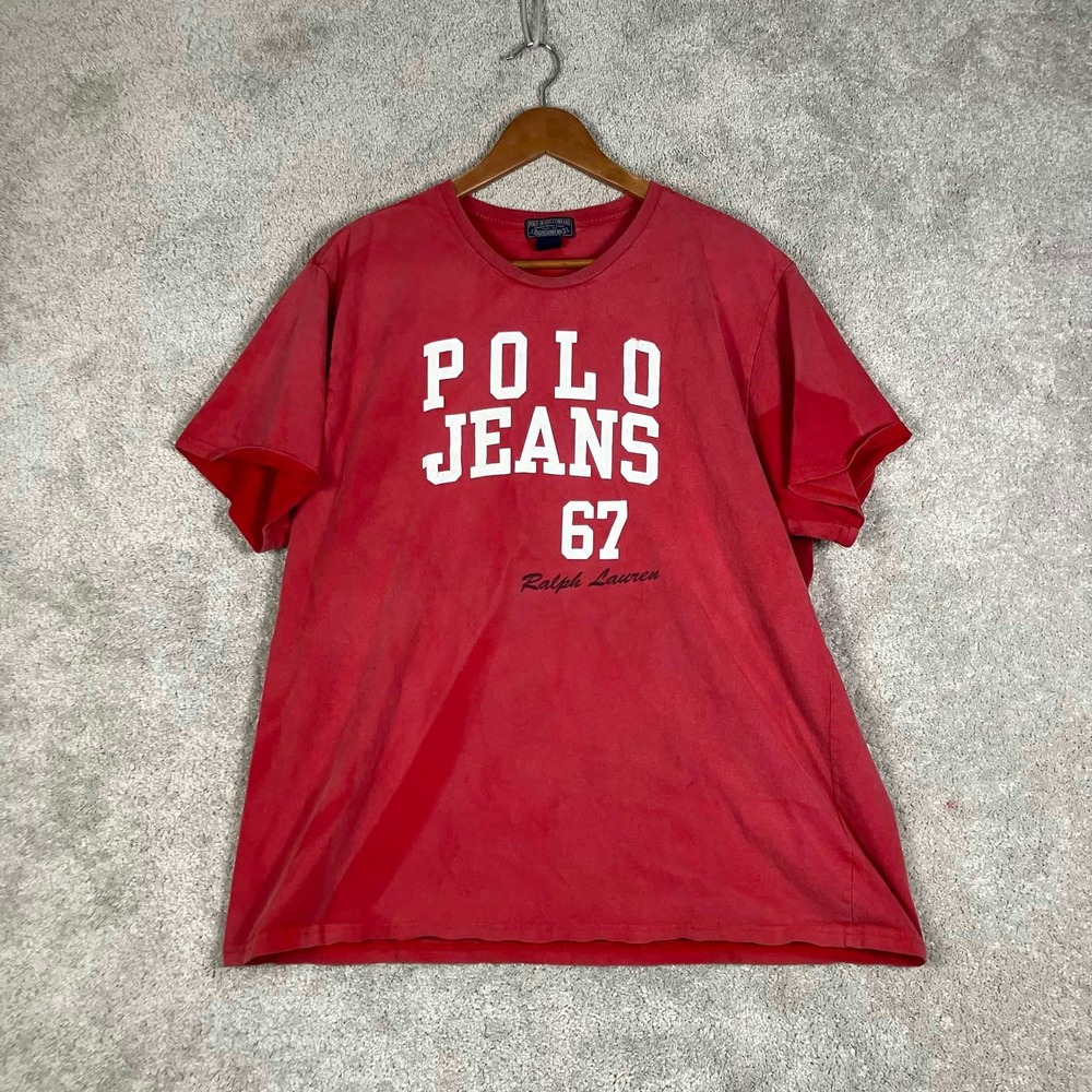 Polo Jeans Co Ralph Lauren T-Shirt Mens XL Red Graphic 67 Short Sleeve Tee Y2K